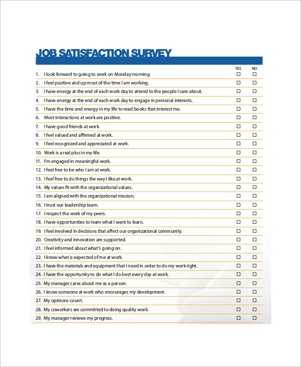 job satisfaction survey sample