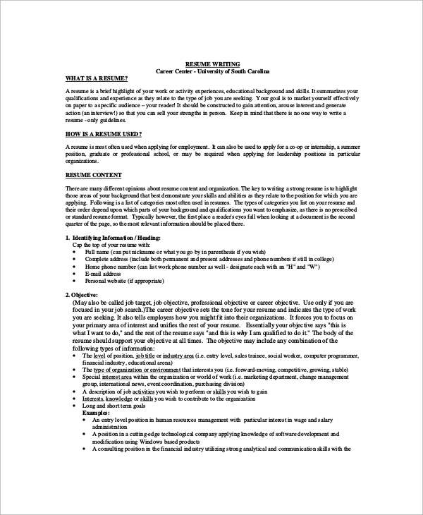 Example Of Objective In A Resume