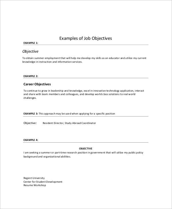 part time job objective examples