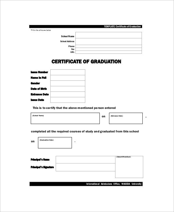 sample graduation certificate 