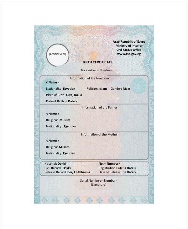 FREE 12+ Sample Birth Certificates in MS Word PDF