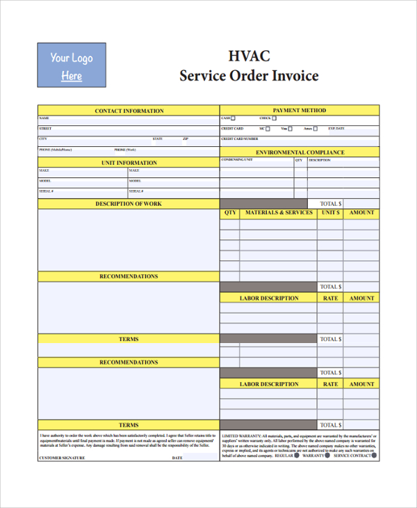 Hvac Invoices Templates