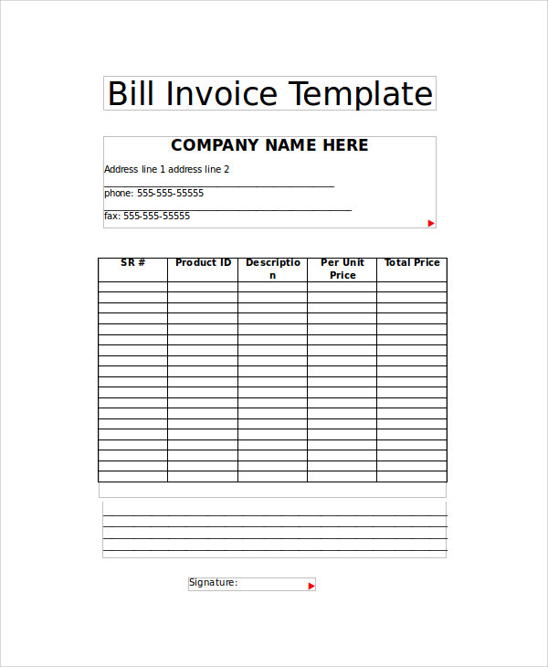 ms office bill format