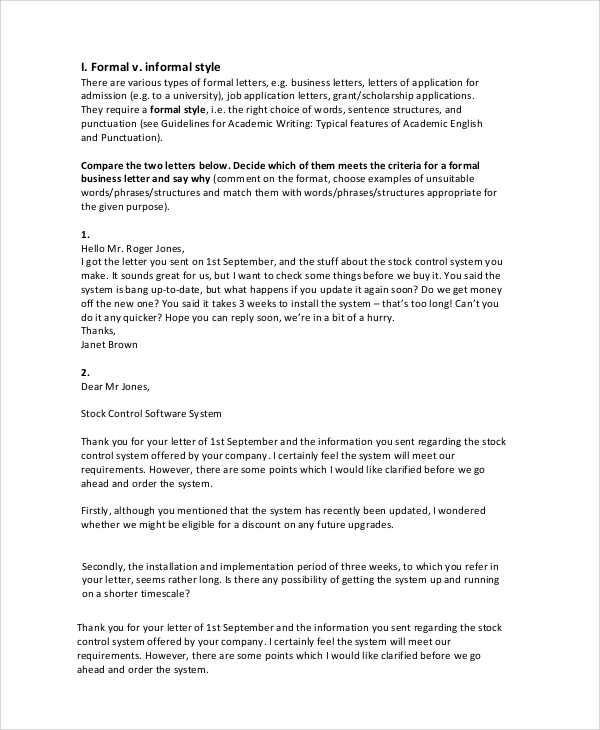 business letter writing sample