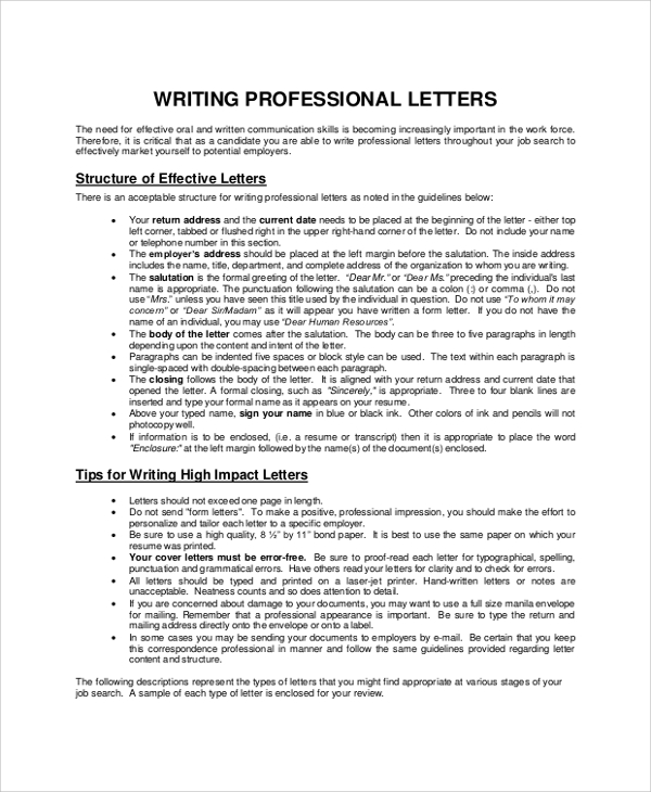 FREE 7+ Sample Letter Writing Templates in PDF | MS Word