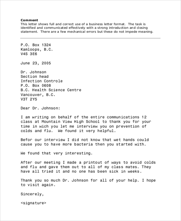 business letter writing sample