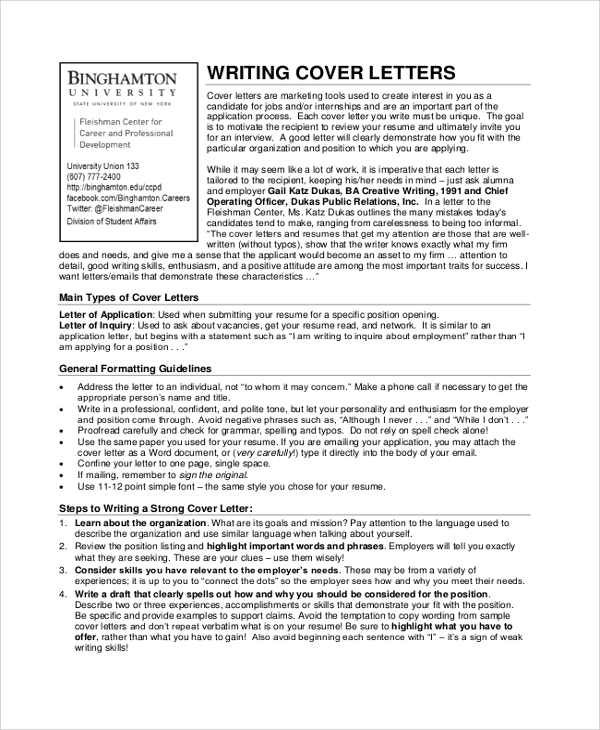 binghamton university cover letter