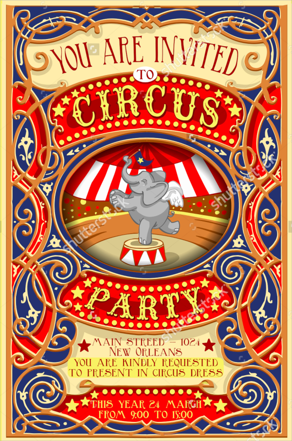 cartoon circus party invitation