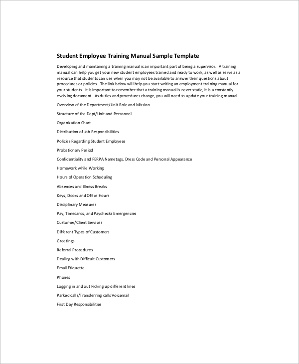 employee training manual template