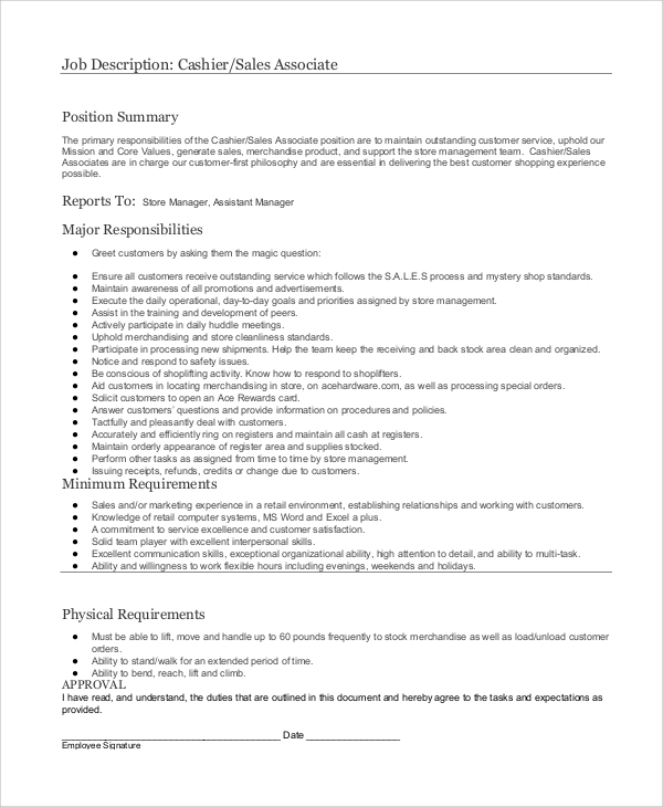 Sample Sales Associate Job Dutie - 6+ Documents in PDF