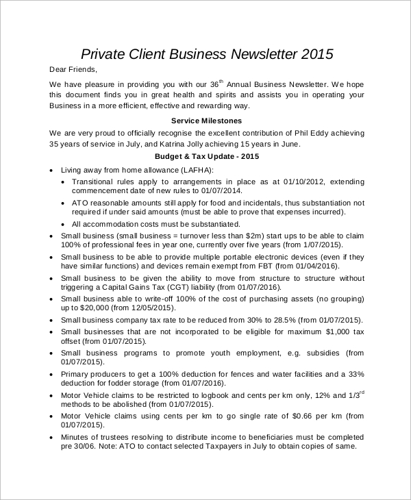 private client business newsletter