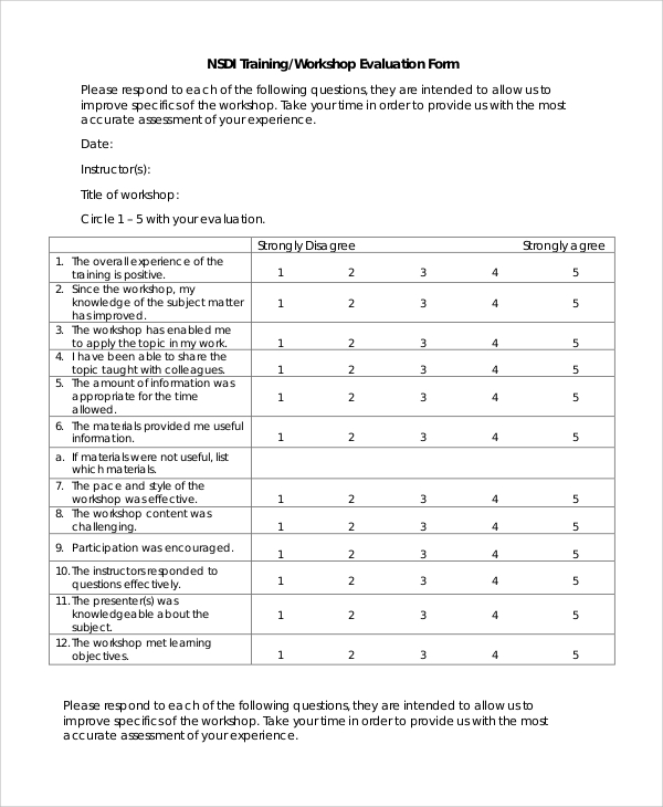 training workshop evaluation form