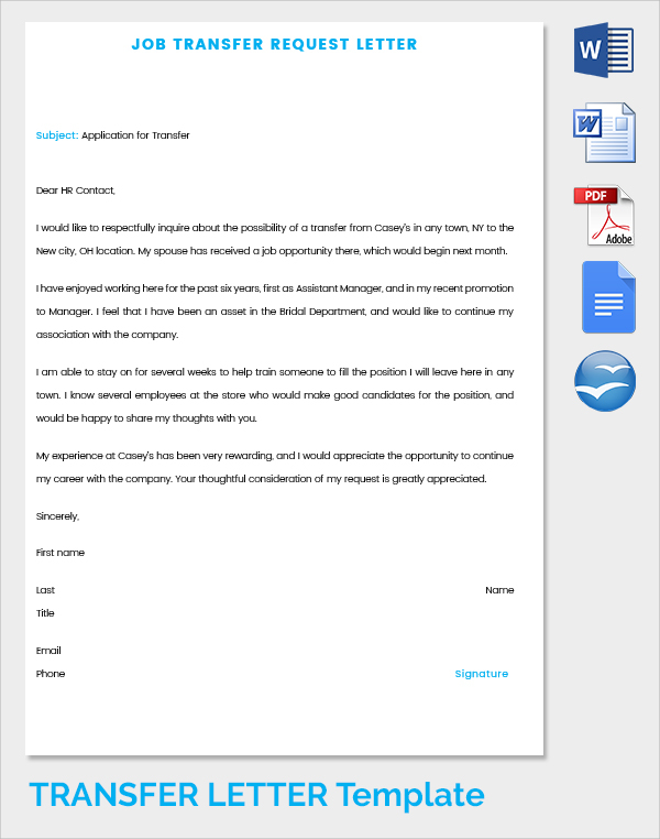 Sample Transfer Letter 8 Documents In Pdf Word