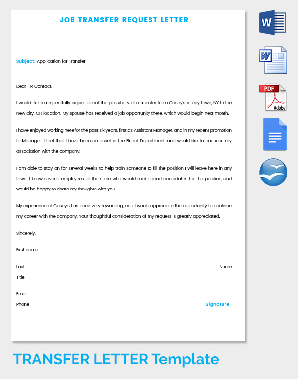 FREE 8 Sample Transfer Letter Templates In PDF