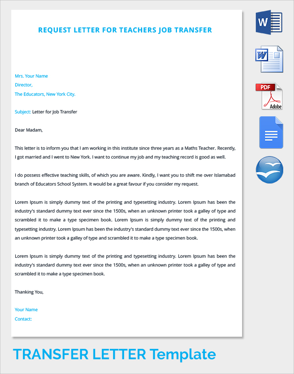 FREE 8 Sample Transfer Letter Templates In PDF