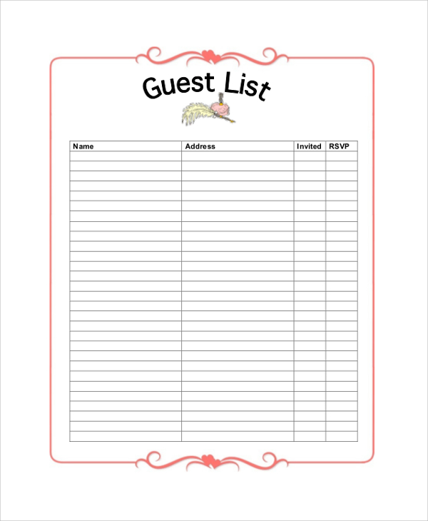 FREE 7 Sample Wedding Guest Lists In PDF MS Word Excel