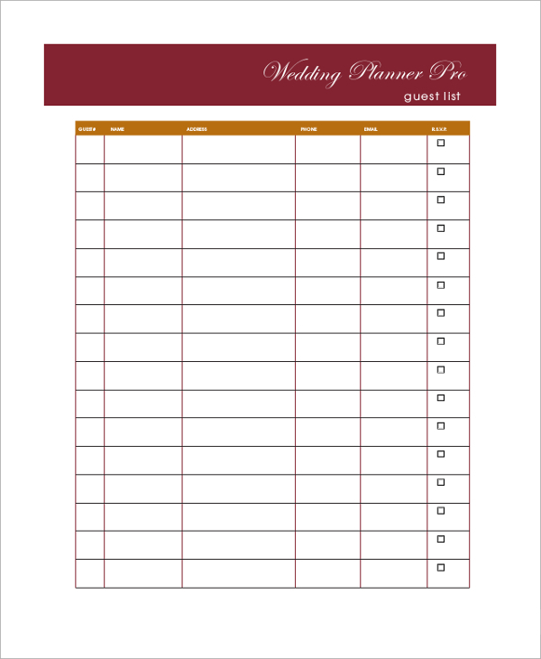 FREE 7+ Sample Wedding Guest Lists in PDF | MS Word | Excel