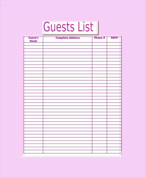 editable wedding guest list