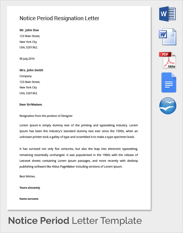 FREE 12+ Notice Period Resignation Letter Samples & Templates in PDF ...