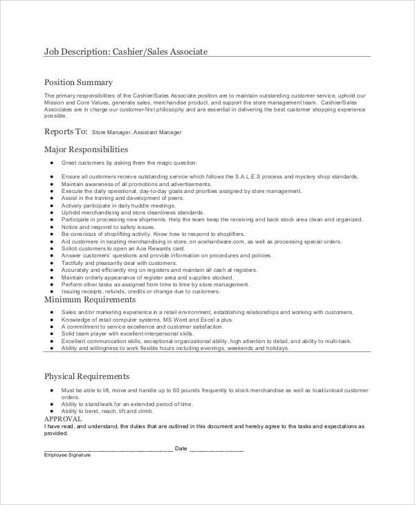 Free 7 Sample Cashier Job Dutie Templates In Ms Word Pdf