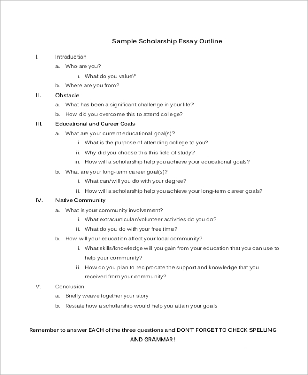 sample scholarship essay outline