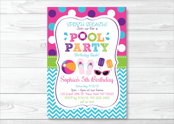 colorful pool party invitation