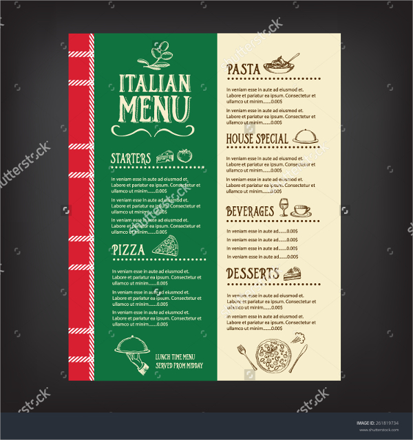 restaurant italian menu