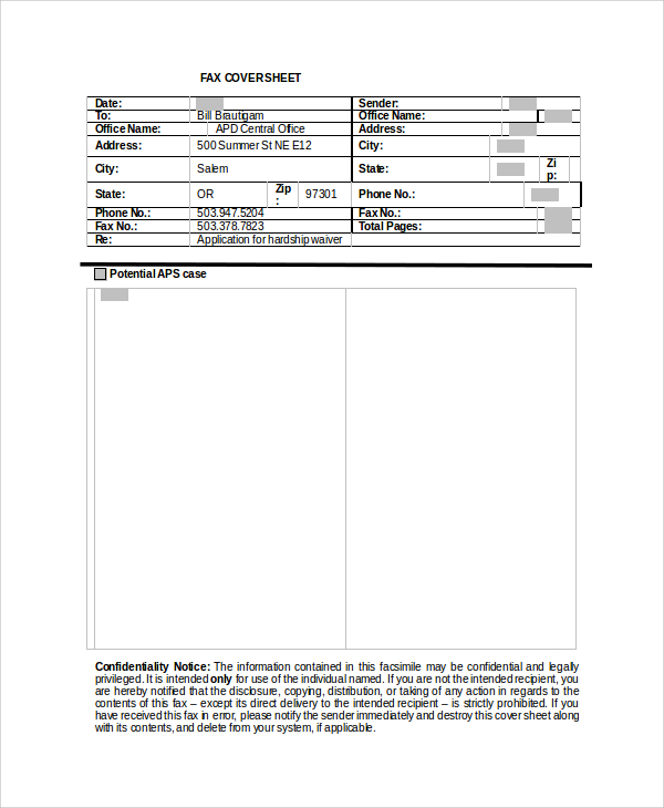 sample confidential fax cover sheet