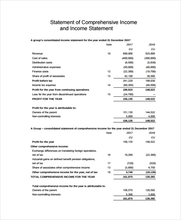 comprehensive income statement