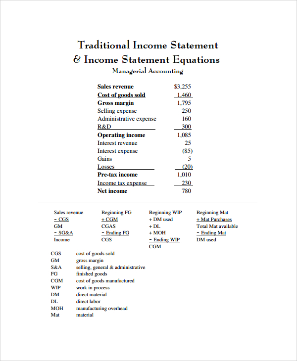 traditional income statement