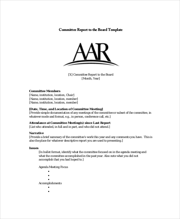 committee report to the board template