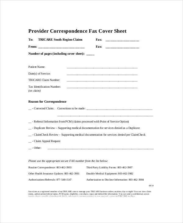 generic correspondence fax cover sheet
