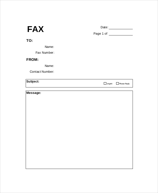 blank generic fax cover sheet