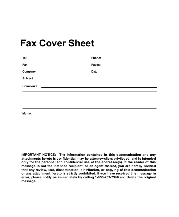 sample generic fax cover sheet