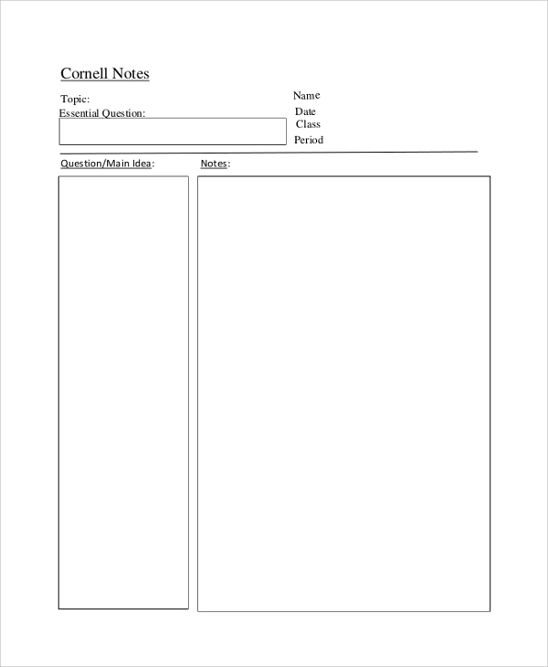 cornell note form