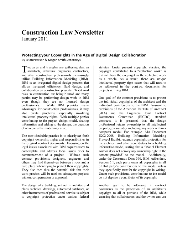 construction campany law newsletter example