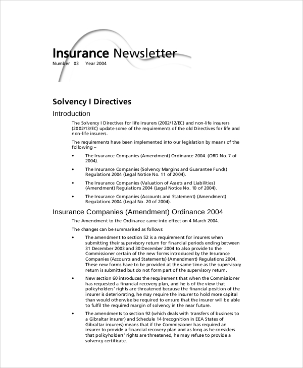 insurance company newsletter 