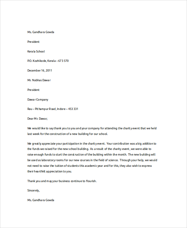 Sample Thank You Letter - 23+ Documents in PDF, Word