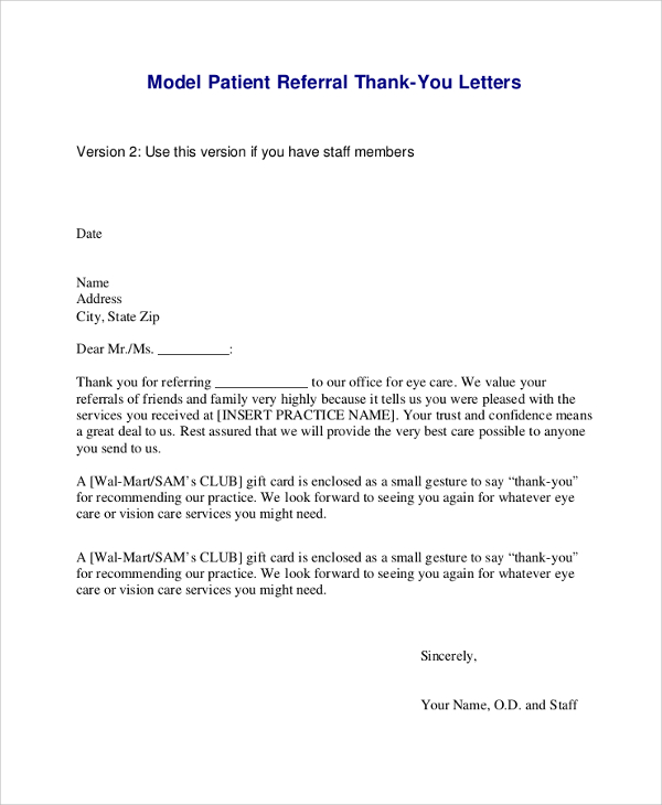 patient referral thank you letter
