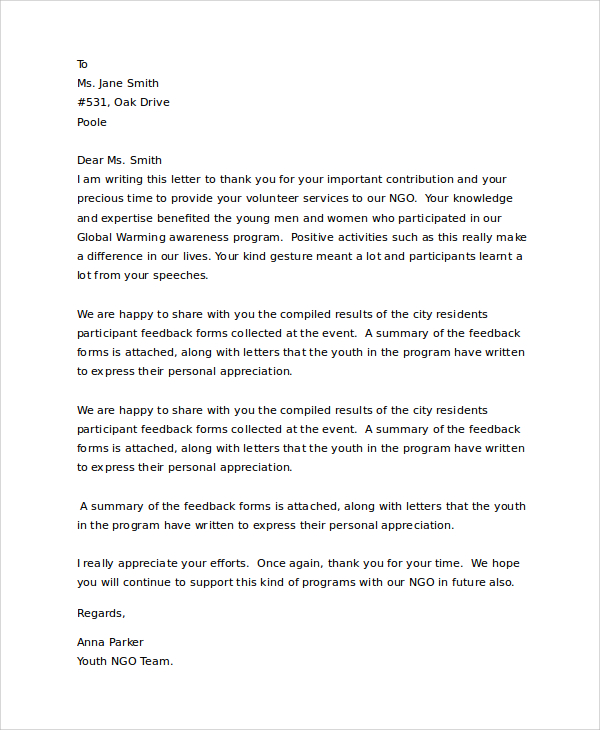 Volunteer Thank You Letter Template For Your Needs