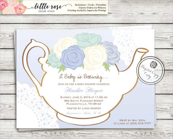 tea party baby shower invitation