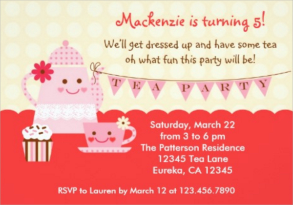 sample tea party invite template vector