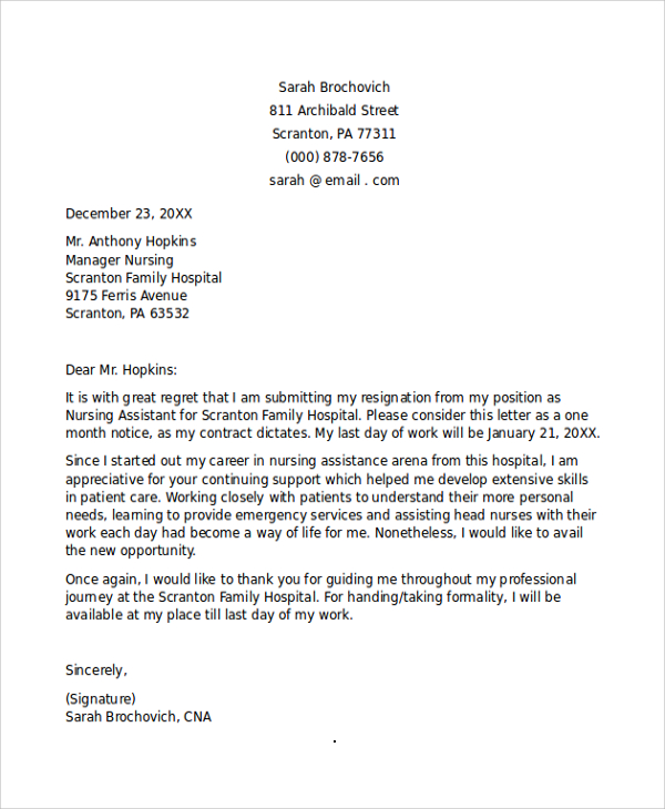 free 11 sample nursing resignation letter templates in pdf