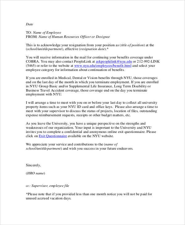 FREE 6+ Sample Email Resignation Letter Templates in PDF ...