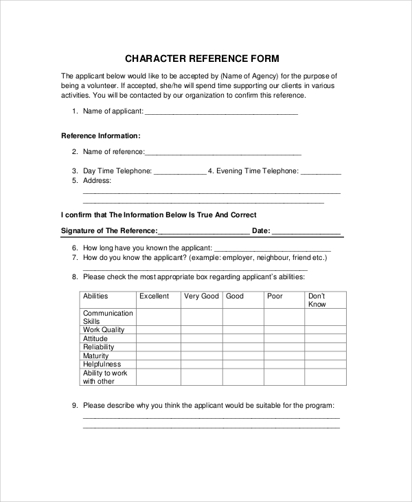 character reference form