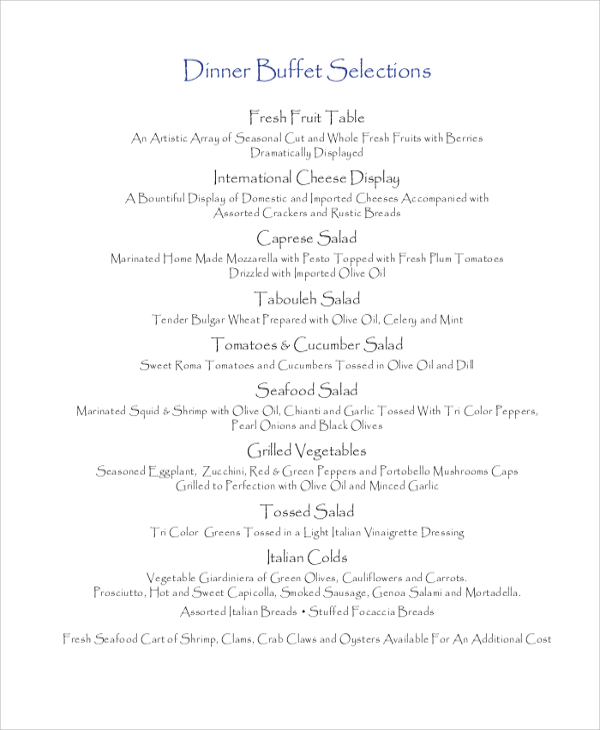 wedding buffet menu