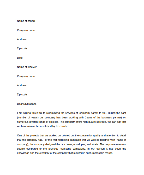 Free 4 Sample Business Reference Letter Templates In Pdf Ms Word