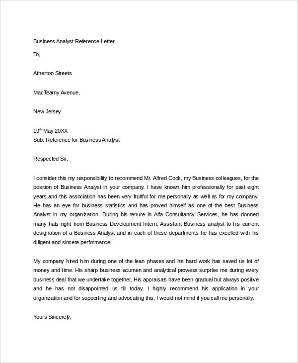 Recommendation Letter Sample For Business Analyst