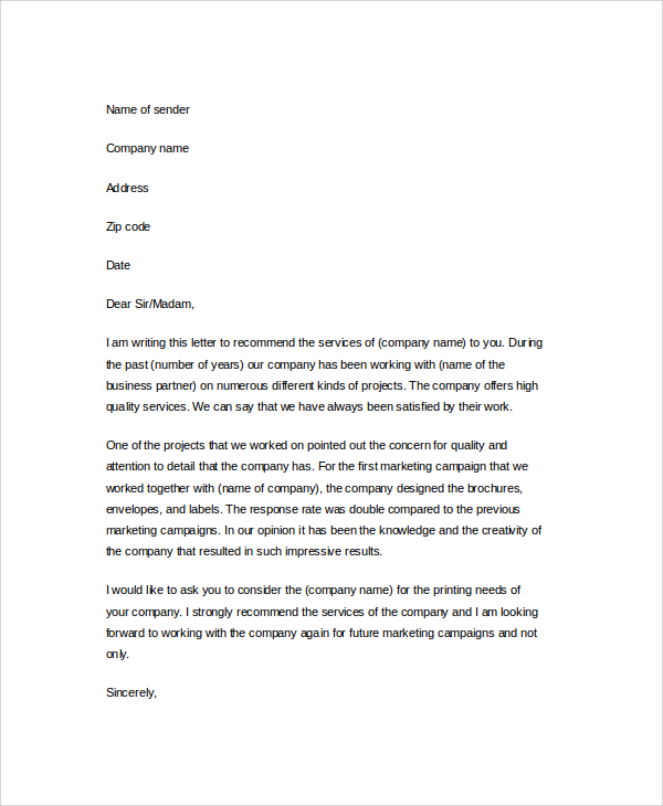 sample business reference letter