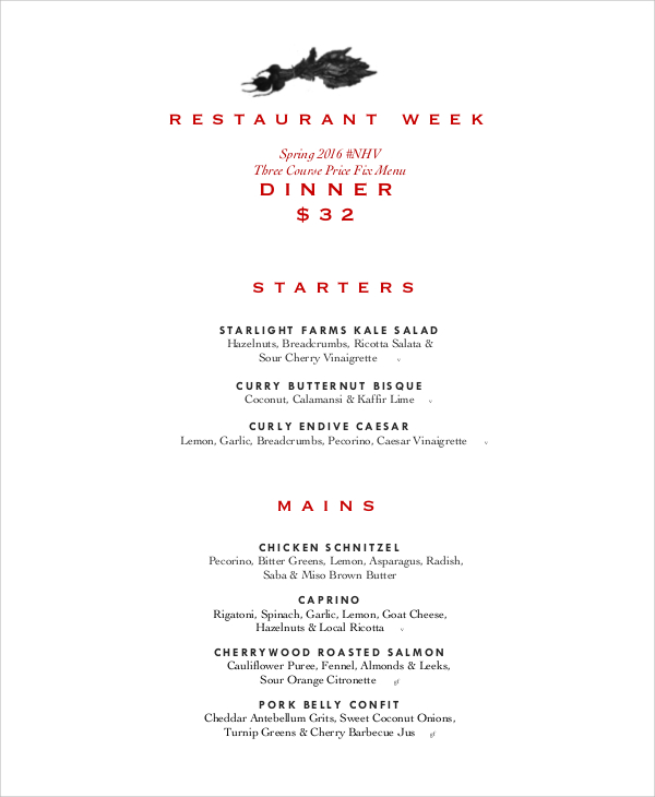 Sample Weekly Dinner Menu